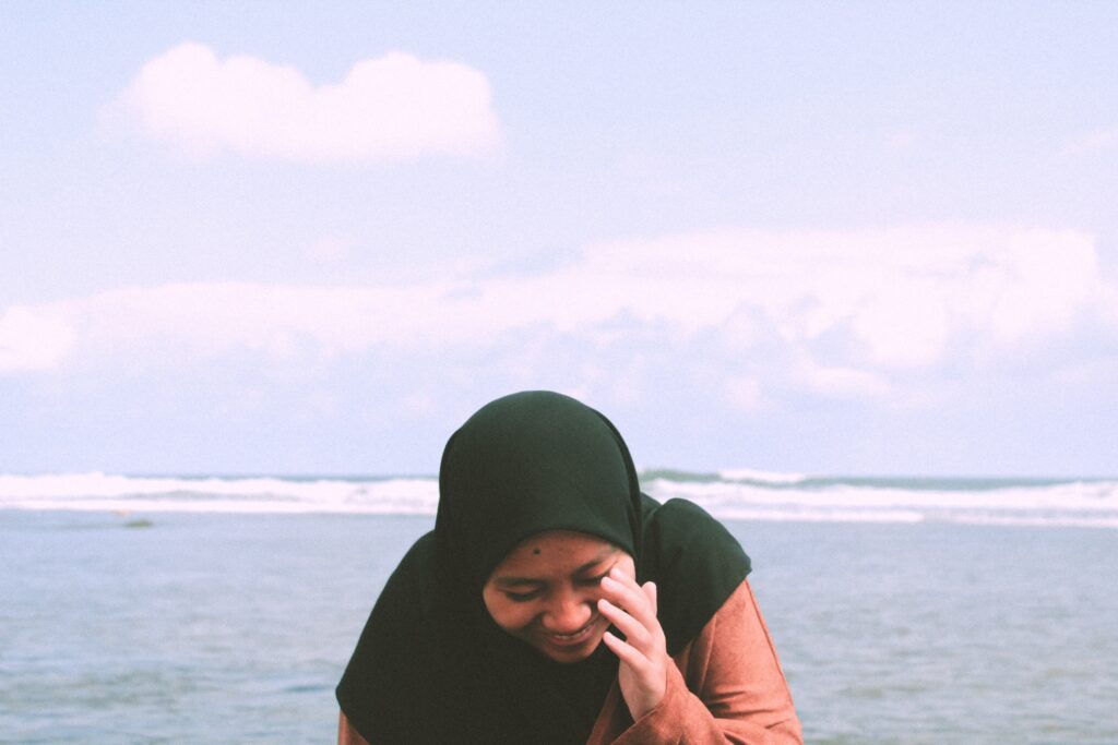 Shy woman in hijab