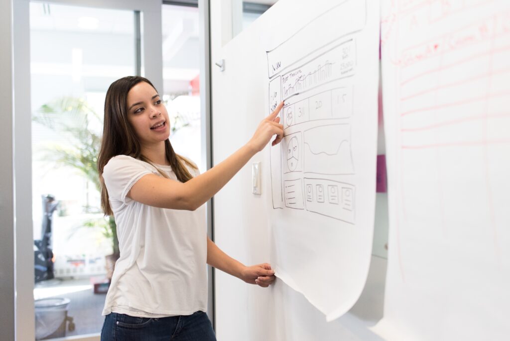 Giving a lecture on a board