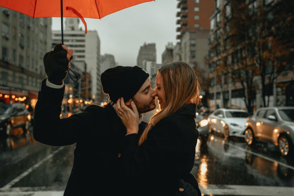 Kissing under the rain