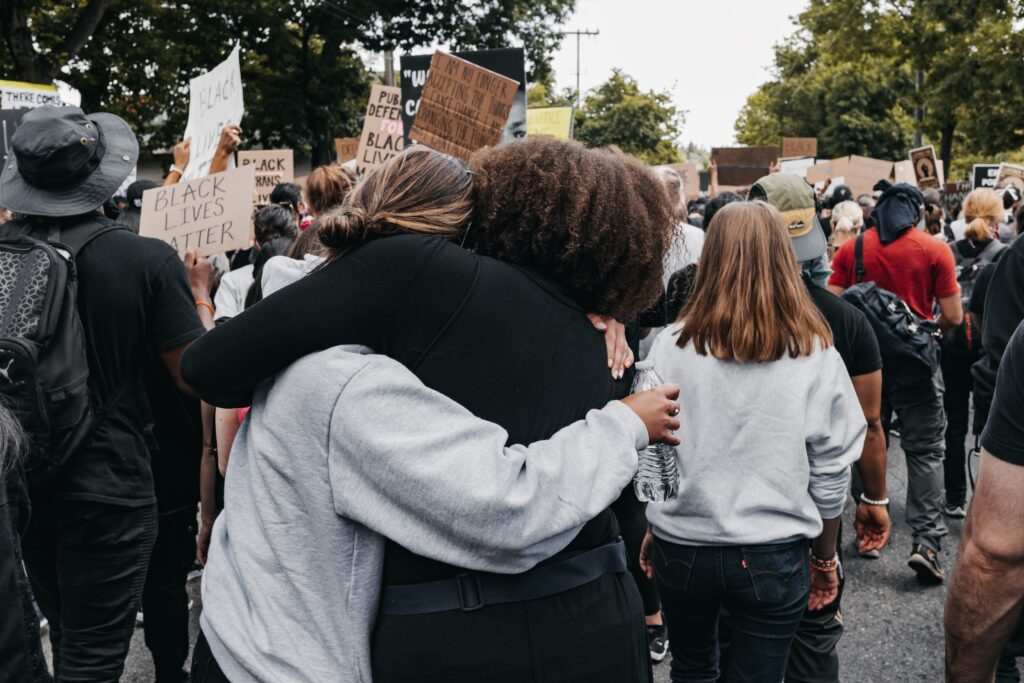 Hugging during protest