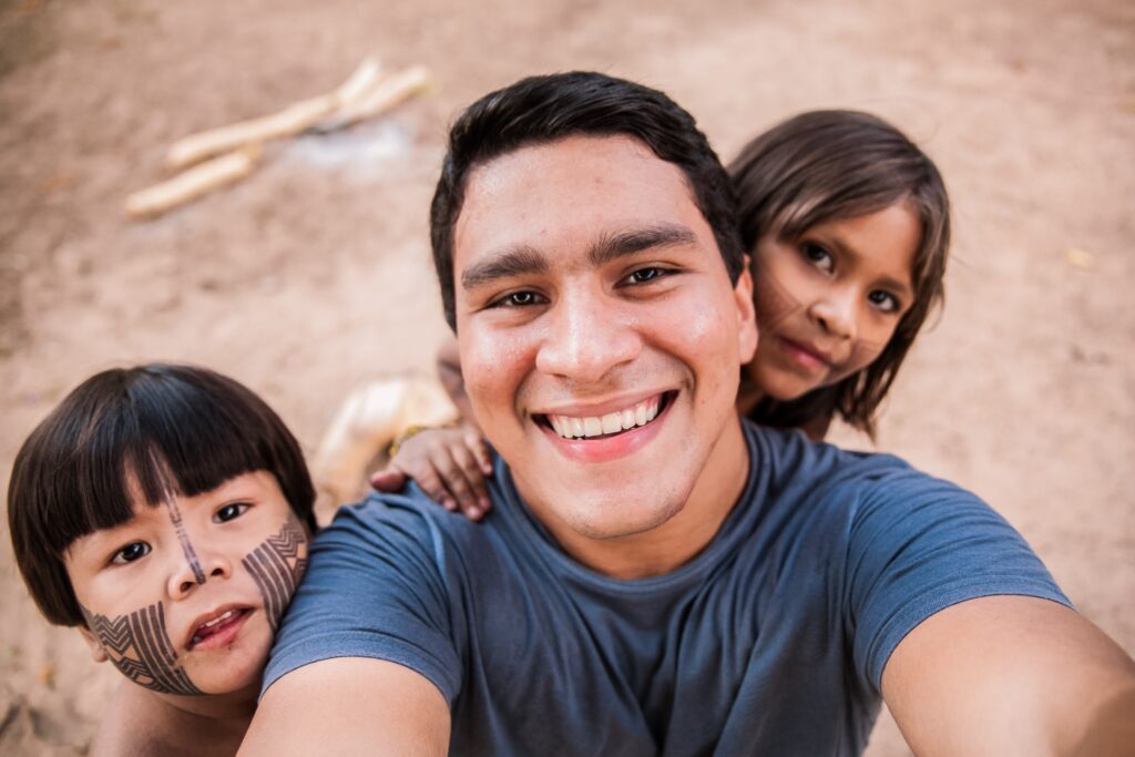 Man with children smiling