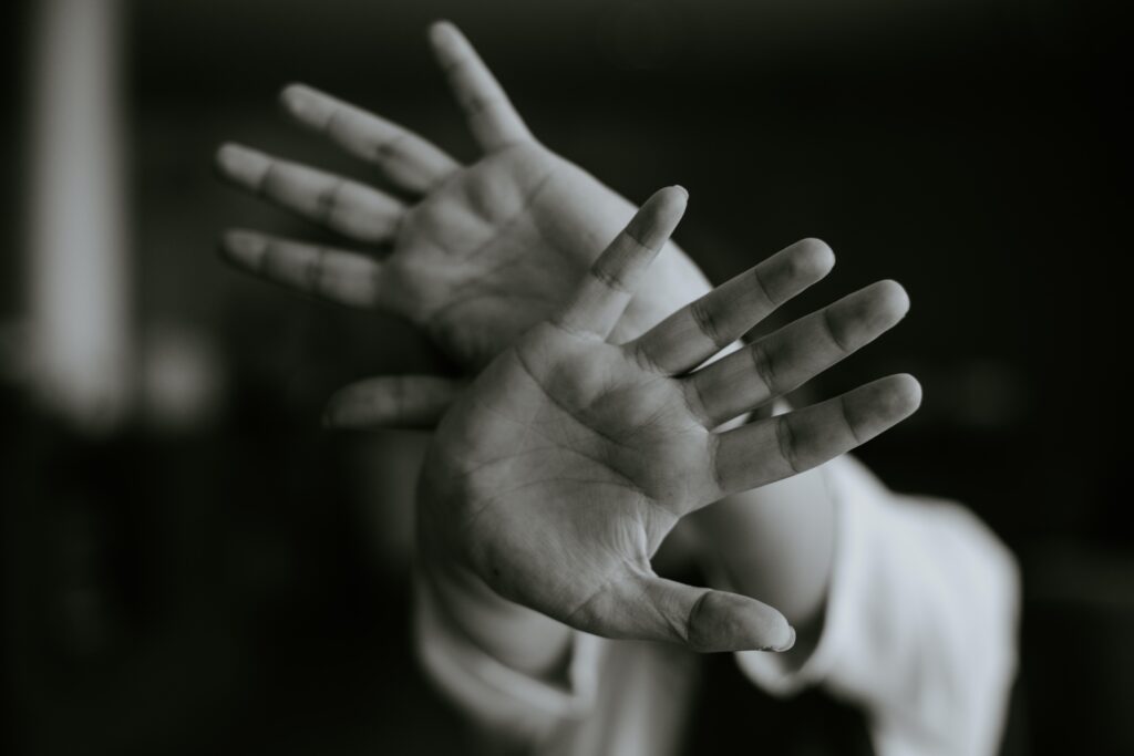 Hands against the camera