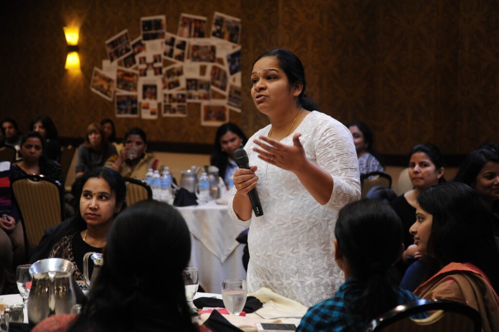 Speaking at a gathering